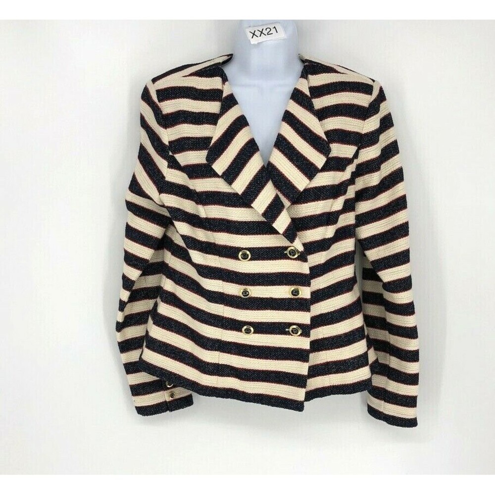 Cabi Women Cruise Jacket Striped Cotton Long Sleeve Buttons Front Blazer Size 6
